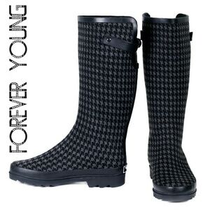 Women's Rain Boots, Tall RainBoots, #1901 Black Plaid